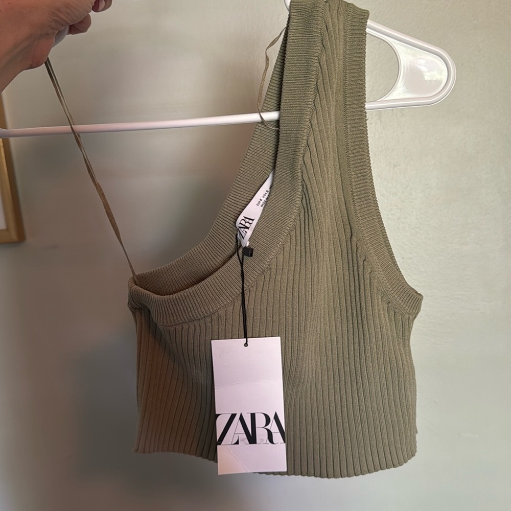 One shoulder cropped top in sage green